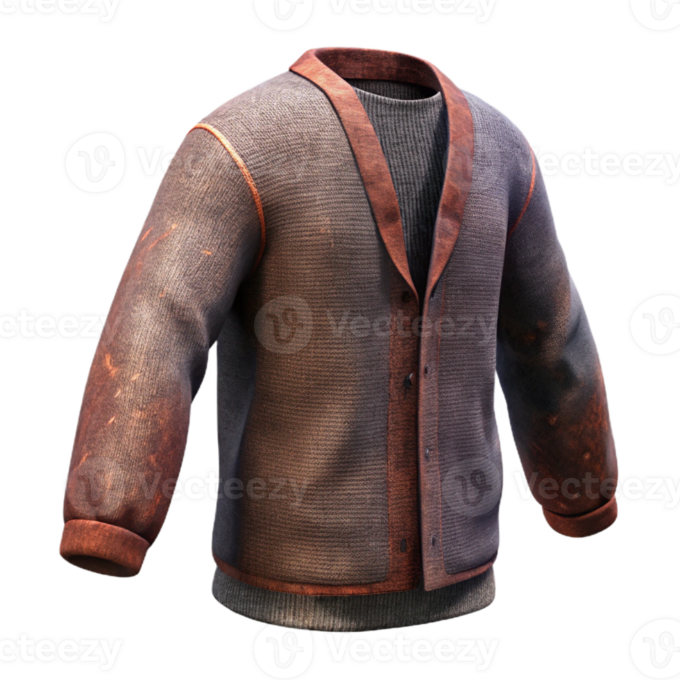 impressive artistic Dark Academia Cardigan Back View Isolated Transparent Background high resolution png