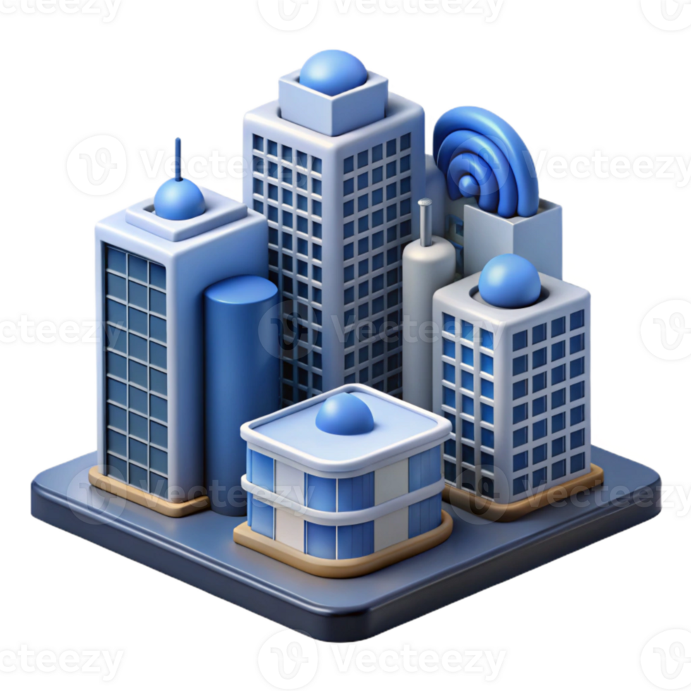 dramatic traditional Smart City Buildings with Sensor Networks Isolated Cutout professional png