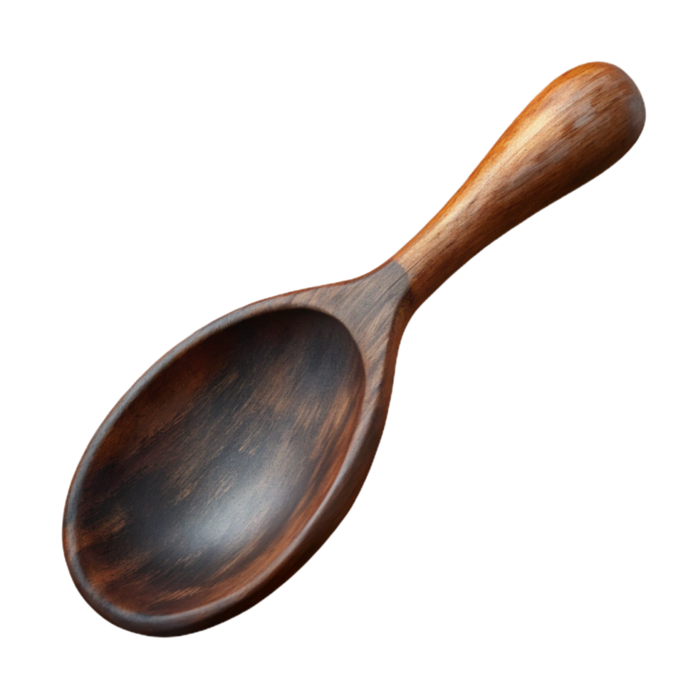impressive abstract Dark Stained Wooden Spoon Top View Isolated detailed png