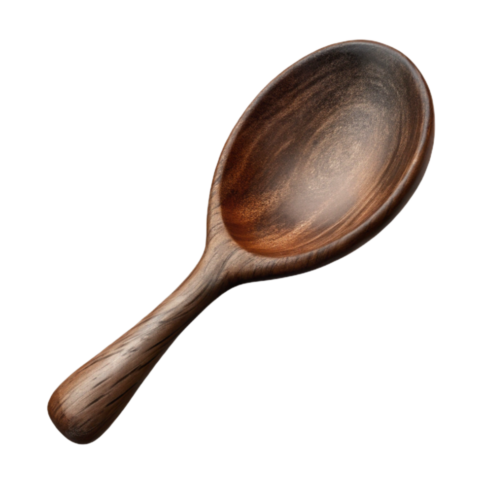 vibrant vintage Dark Stained Wooden Spoon Top View Isolated original png