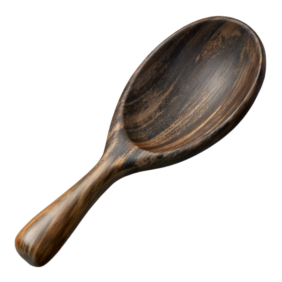 magnificent creative Dark Stained Wooden Spoon Top View Isolated exclusive png