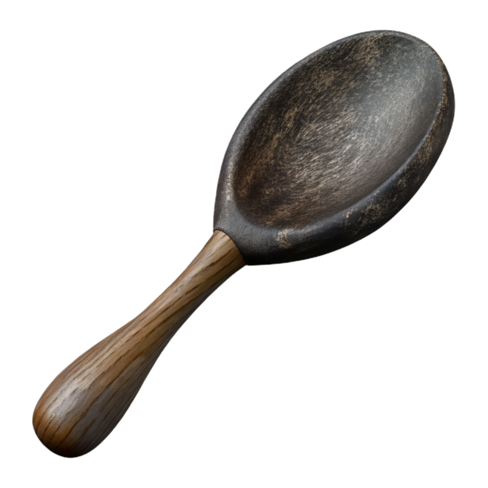 beautiful abstract Dark Stained Wooden Spoon Top View Isolated exclusive png
