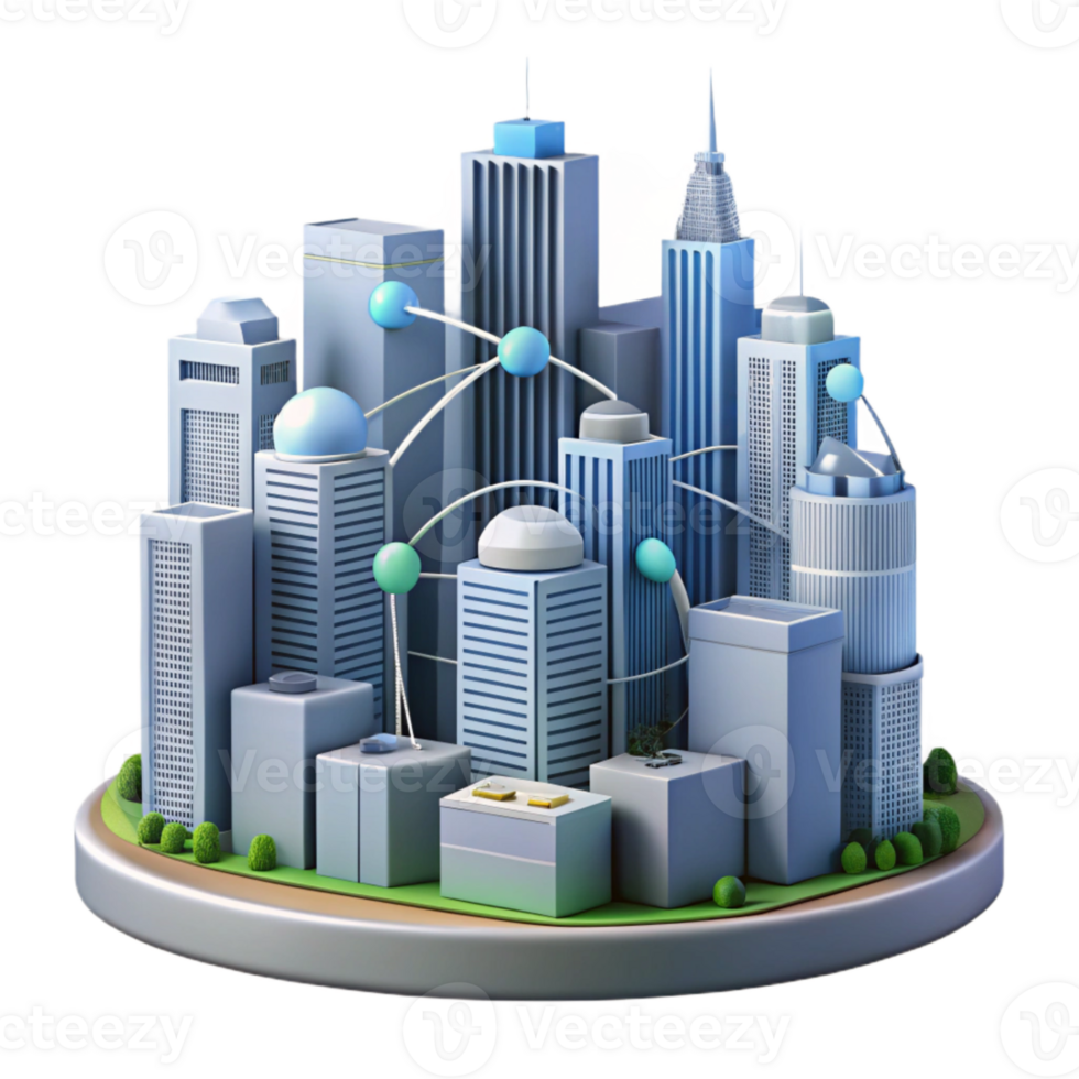 elegant traditional Smart City Skyline with Connected Buildings Isolated genuine png