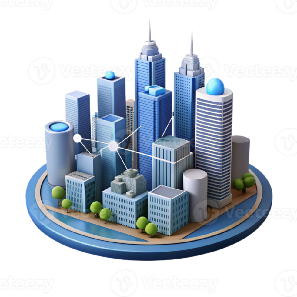 beautiful modern Smart City Skyline with Connected Buildings Isolated high resolution png