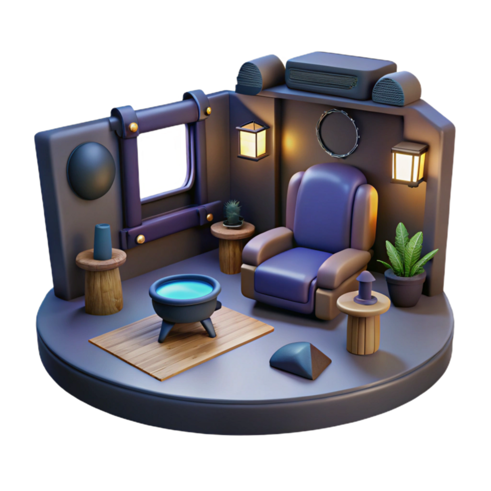 serene artistic Dark Vr Gaming Room Scene Transparent Background Cutout premium png