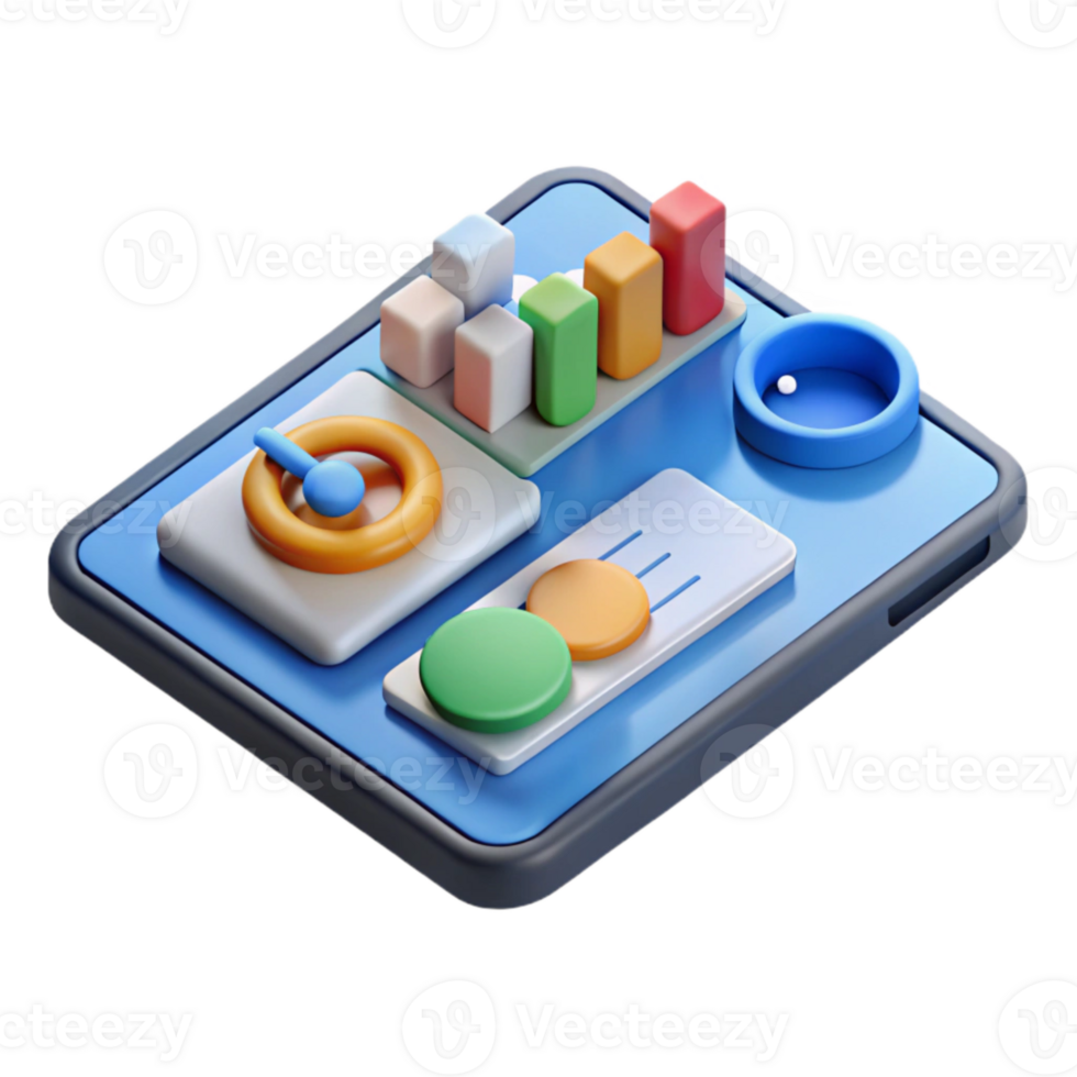 stunning artistic Data Analysis on Tablet Computer Isometric View Isolated original png