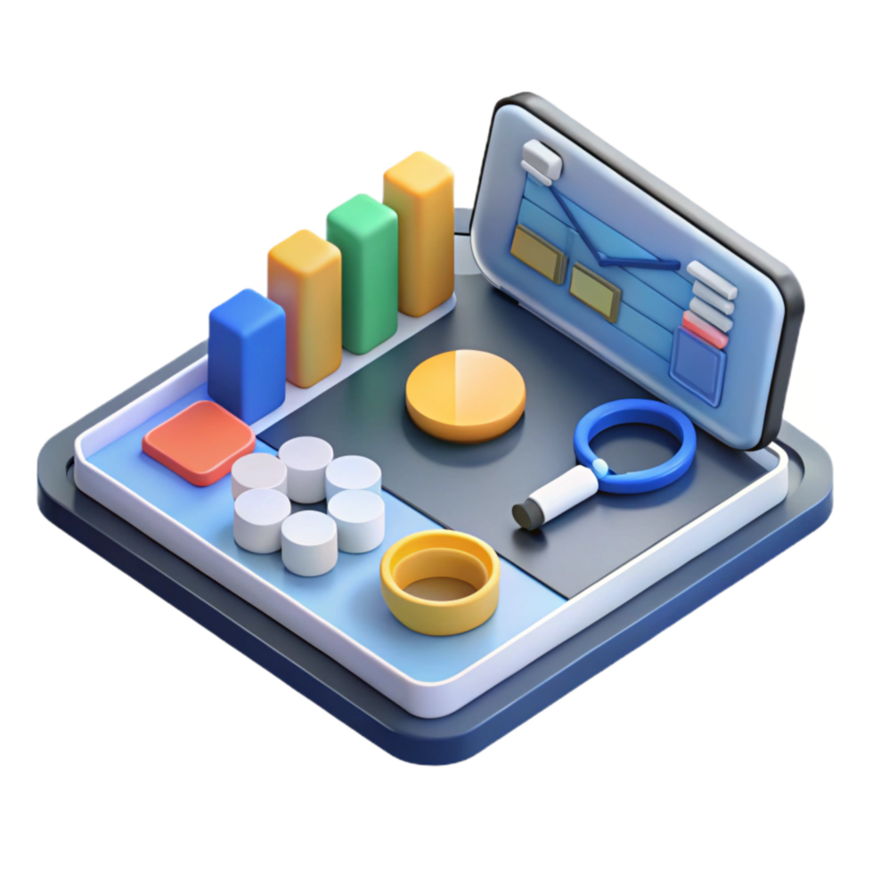 serene rustic Data Analysis on Tablet Computer Isometric View Isolated authentic png
