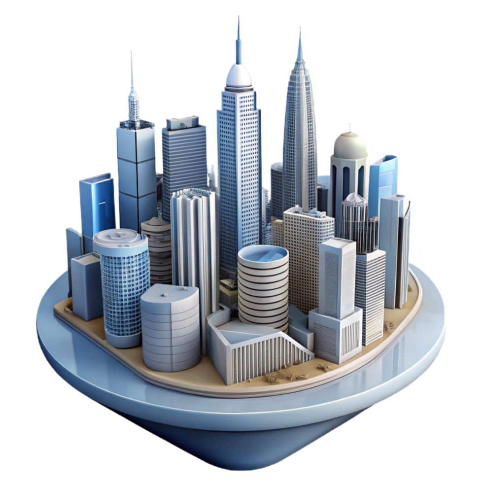 vibrant traditional D Cityscape with Skyscrapers Cutout Element professional png
