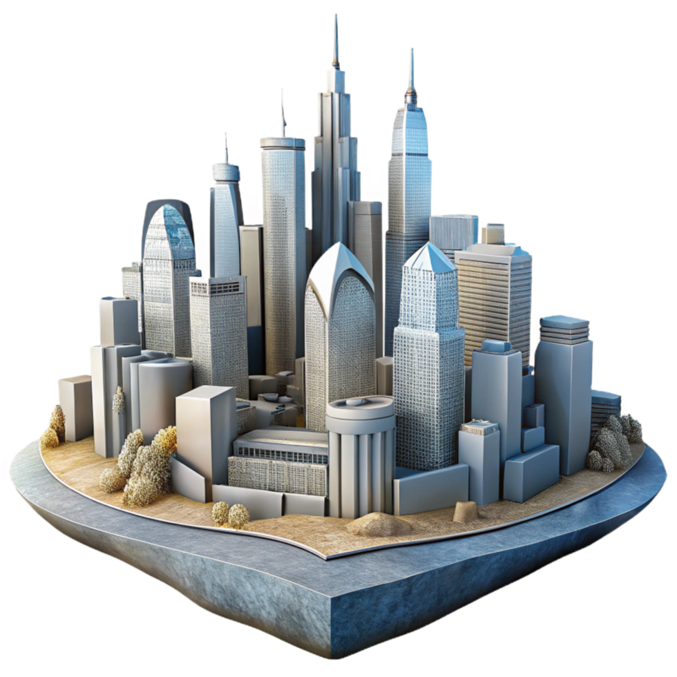 D Cityscape with Skyscrapers Cutout Element png