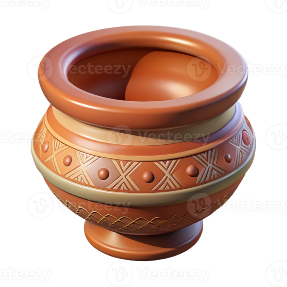 beautiful traditional Decorated Pottery Bowl with Traditional Motifs Isolated detailed png