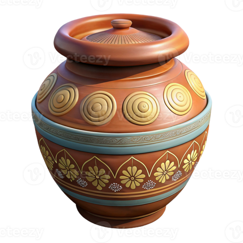 dramatic minimalist Decorated Pottery Jar with Traditional Motifs Isolated genuine png