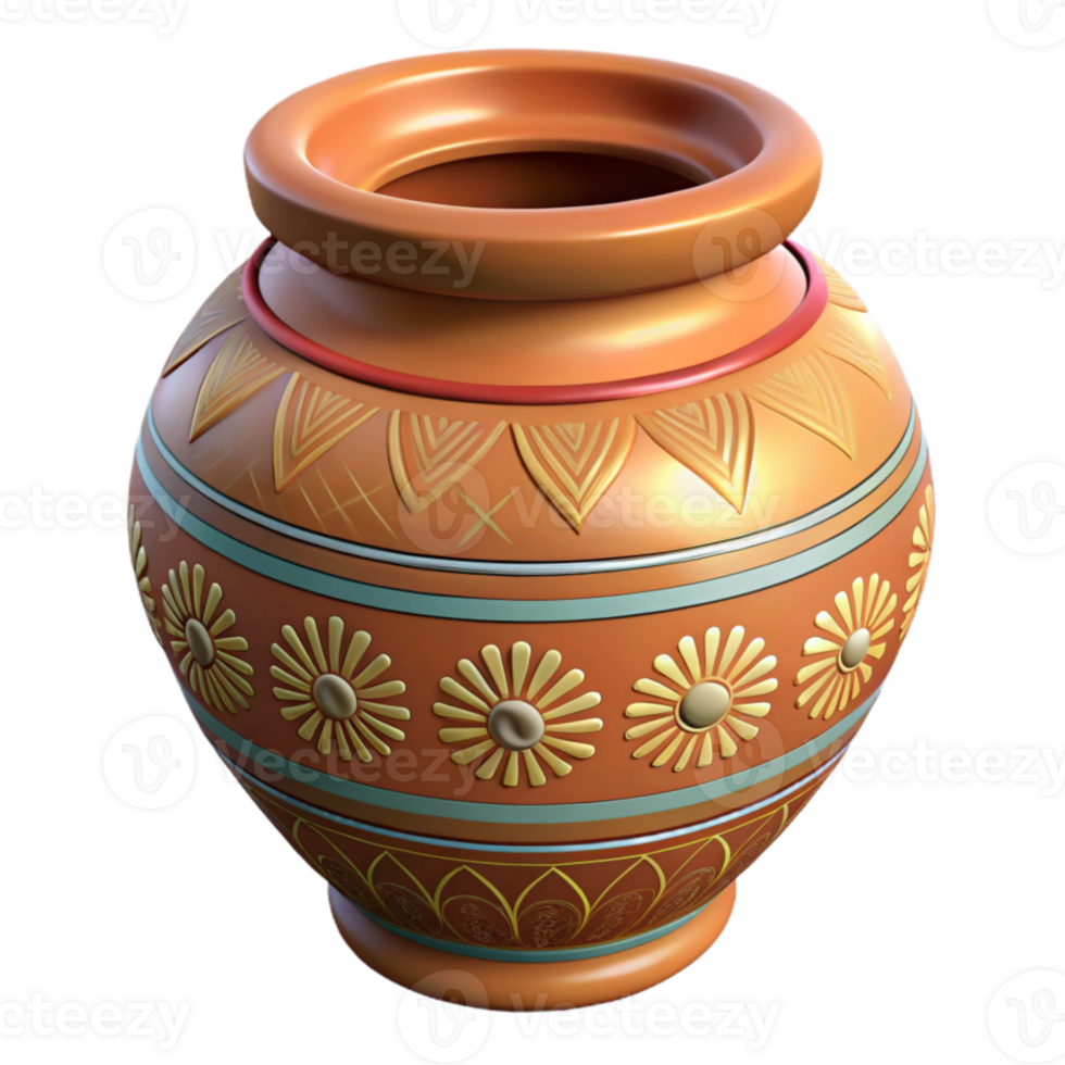 elegant abstract Decorated Pottery Jar with Traditional Motifs Isolated detailed png