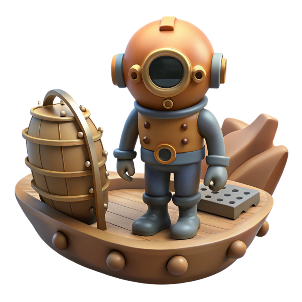 extraordinary creative Deep Sea Diver Exploring Wreck Isolated Element png