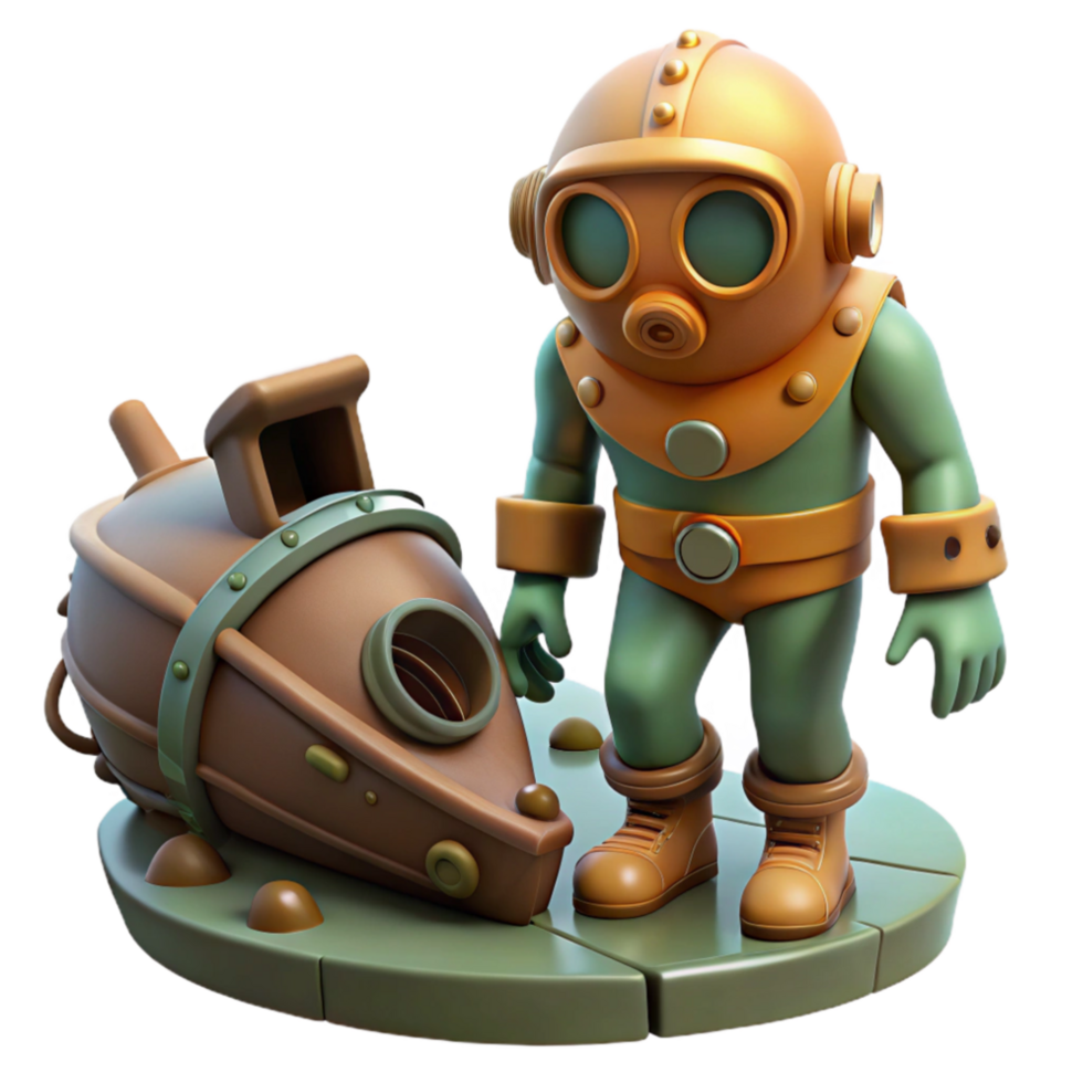 dramatic classic Deep Sea Diver Exploring Wreck Isolated Element professional png