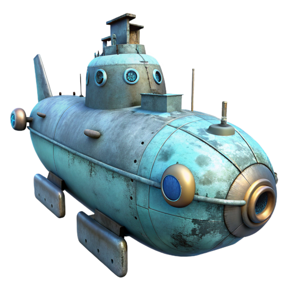 serene vintage Deep Sea Research Submarine Side Angle Isolated authentic png