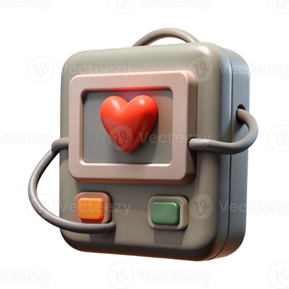 elegant classic Defibrillator Machine Gray with Screen Cutout detailed png