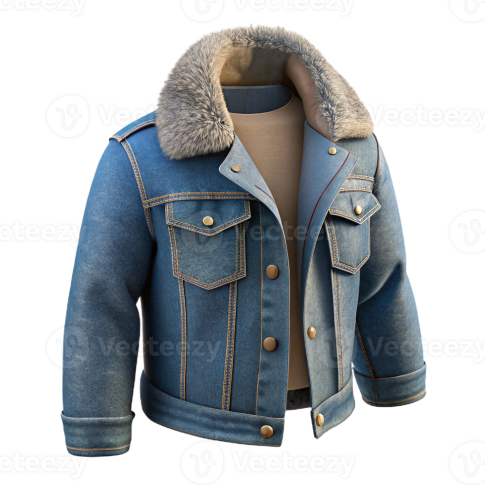 serene minimalist Denim Jacket with Fur Collar Isolated high resolution png