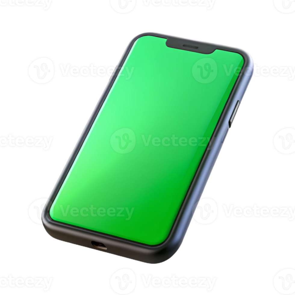 vibrant modern Smartphone with Green Screen Front View Isolated high resolution png