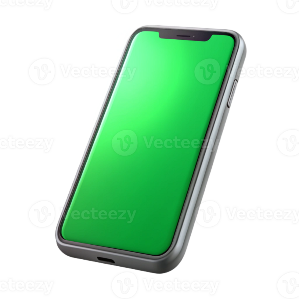 serene modern Smartphone with Green Screen Front View Isolated high resolution png