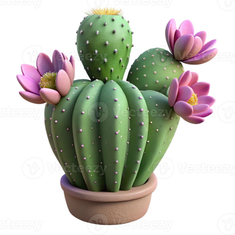 beautiful vintage Desert Cactus with Blooming Flowers Isolated Element professional png