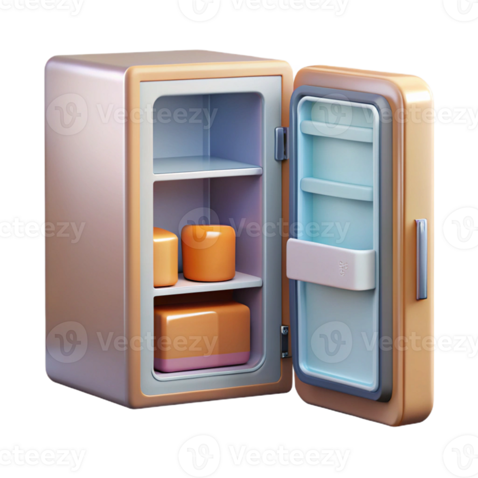 impressive abstract Smart Refrigerator Open Door Interior View Transparent Background professional png
