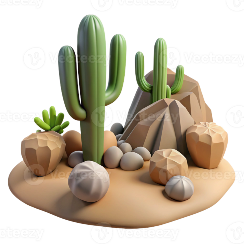 impressive classic Desert Landscape with Cacti Isolated high quality png