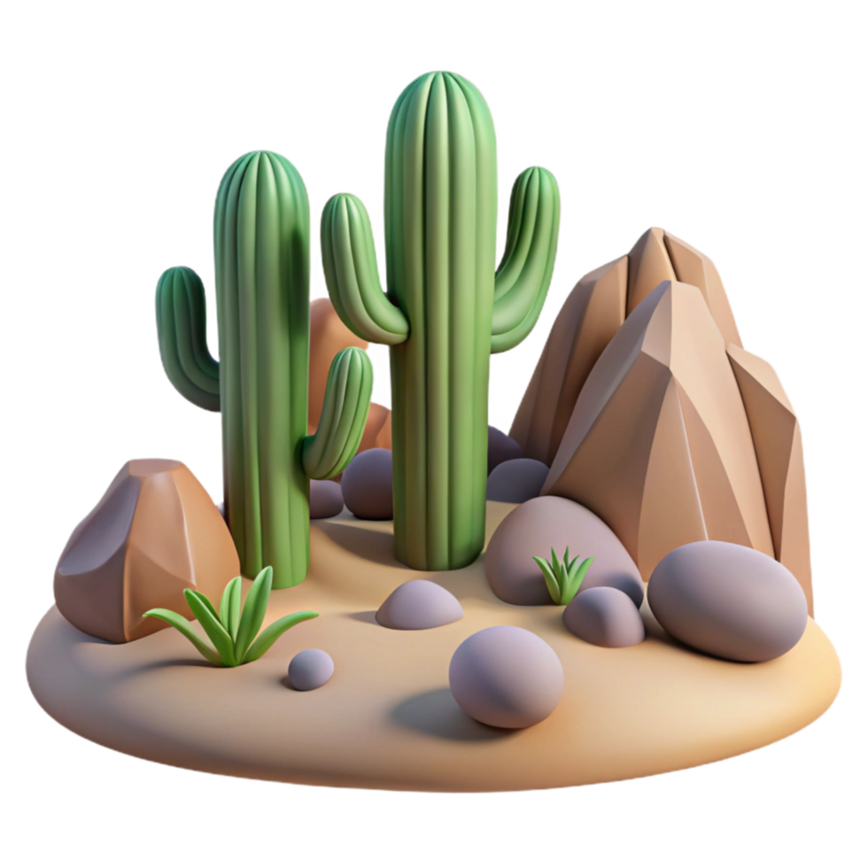 beautiful vintage Desert Landscape with Cacti Isolated high resolution png
