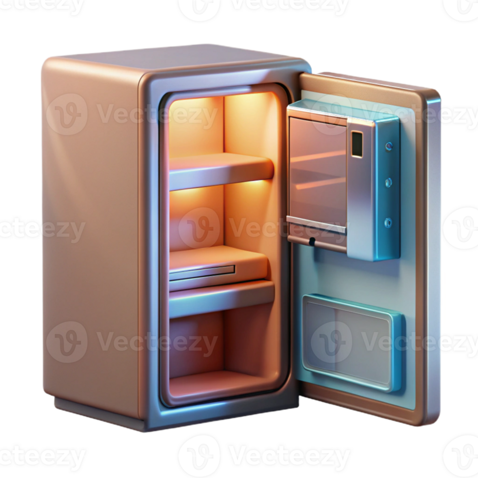 stunning abstract Smart Refrigerator Open Door Interior View Transparent Background high quality png