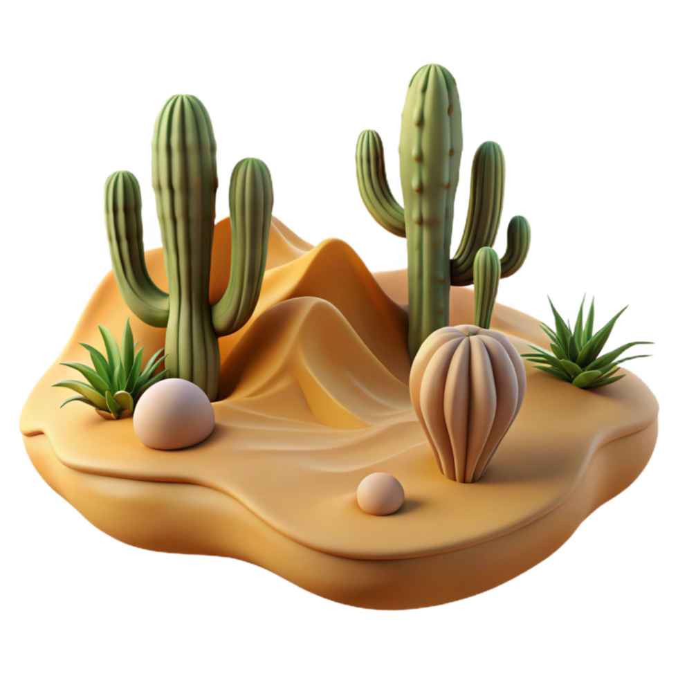 stunning artistic Desert Landscape with Cacti Isolated authentic png