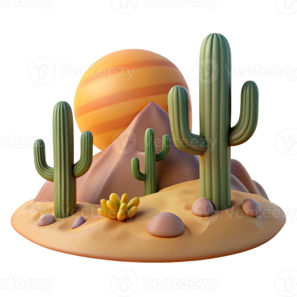 extraordinary classic Desert Landscape with Cacti Isolated exclusive png