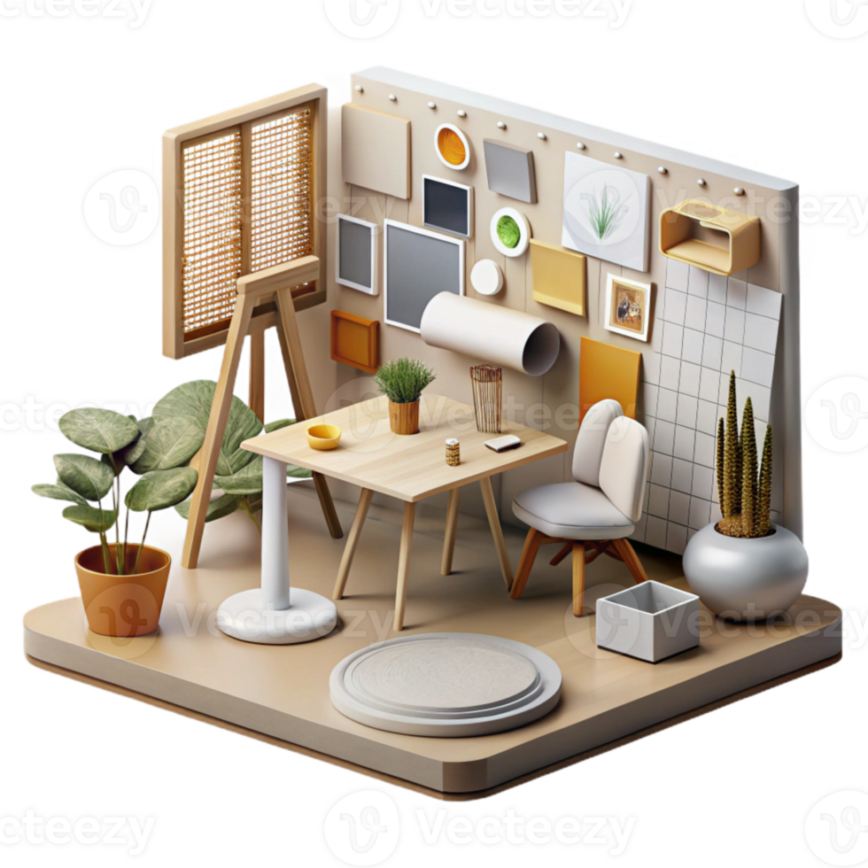 elegant classic Design Studio with Mood Boards Isolated detailed png