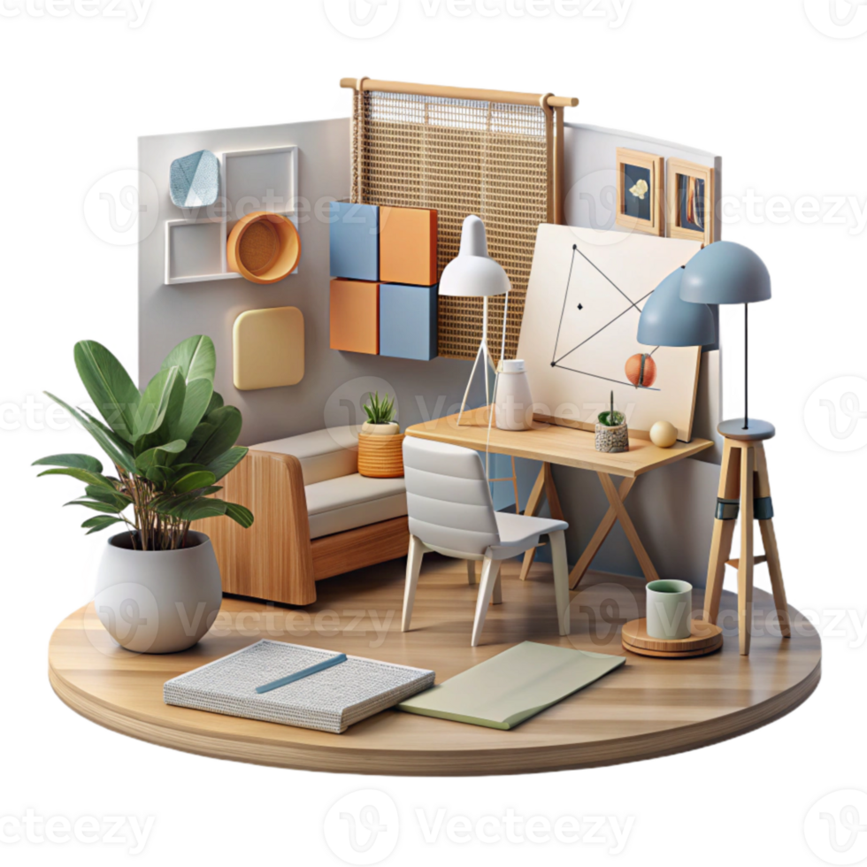 extraordinary artistic Design Studio with Mood Boards Isolated authentic png