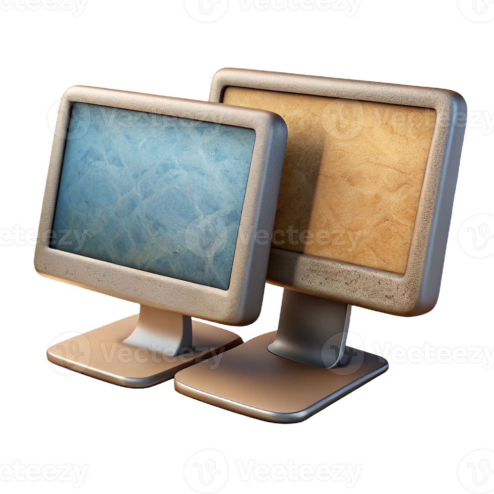 elegant abstract Desktop Computer with Dual Monitors Isolated Element detailed png