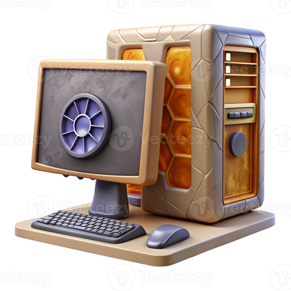 vibrant contemporary Desktop Computer with High-end Graphics Card Isolated Element png