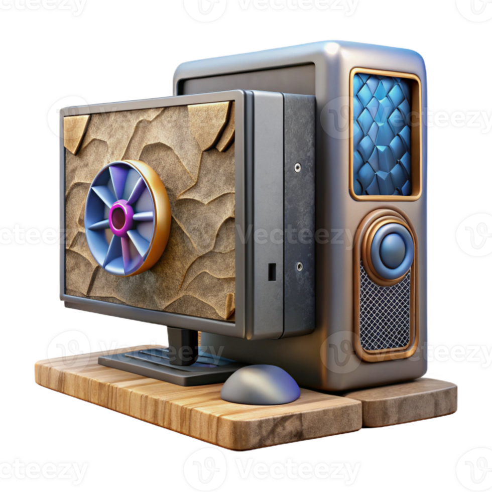 vibrant abstract Desktop Computer with High-end Graphics Card Isolated Element authentic png