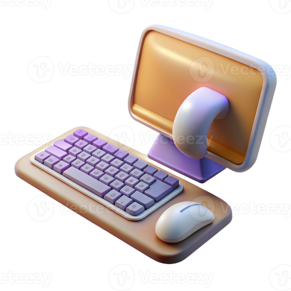 stunning contemporary Desktop Computer with Wireless Keyboard and Mouse Isolated Element genuine png