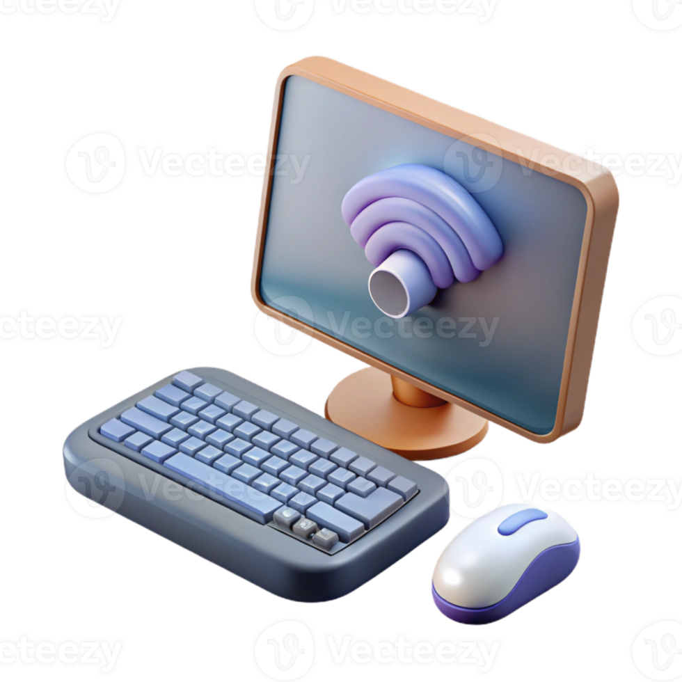 vibrant minimalist Desktop Computer with Wireless Keyboard and Mouse Isolated Element authentic png