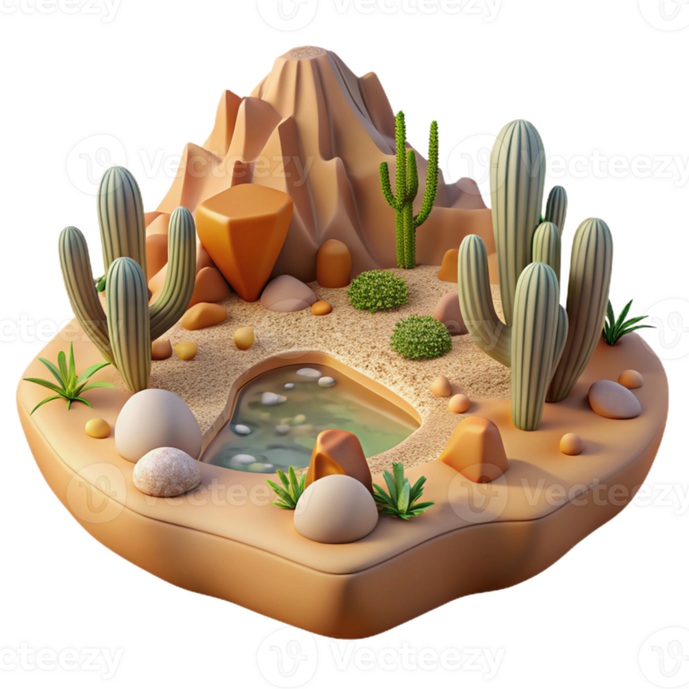 extraordinary minimalist Detailed Desert Ecosystem with Transparent Background png