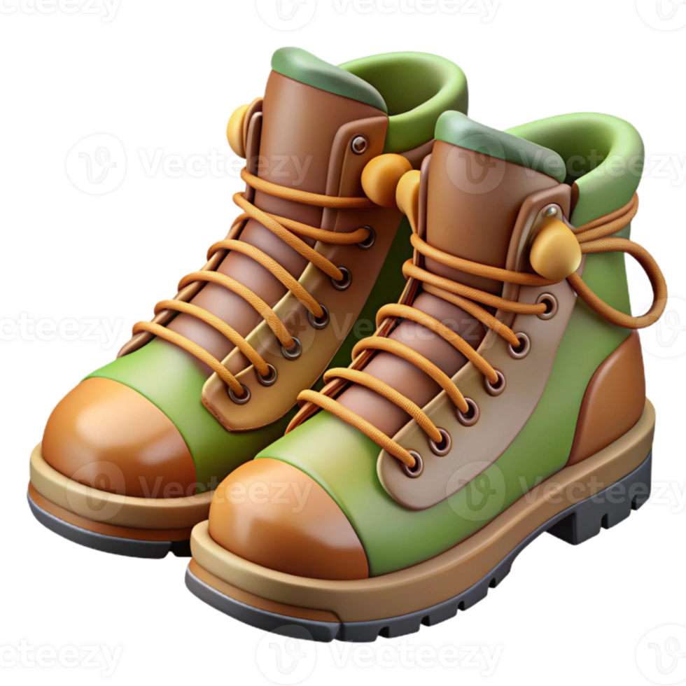 dramatic minimalist Detailed Hiking Boots with Laces Isolated high quality png