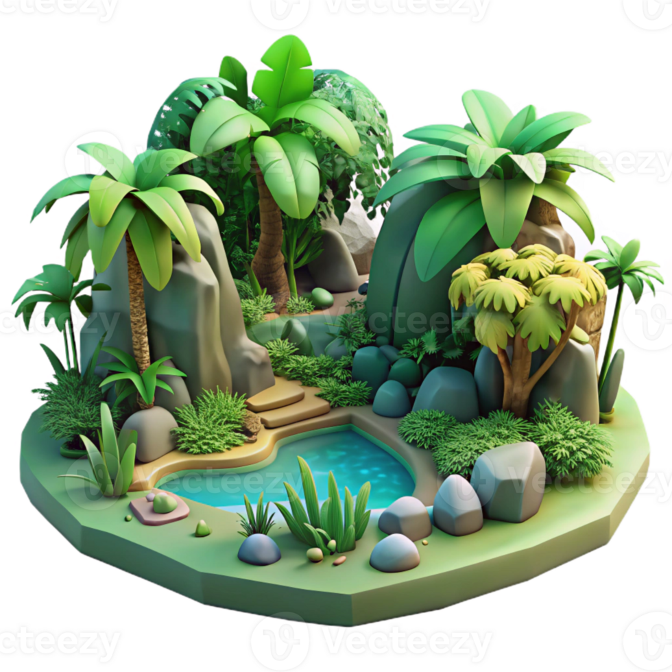 beautiful minimalist Detailed Jungle Ecosystem with Transparent Background png