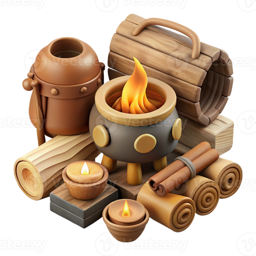 stunning contemporary Detailed Wood Burning Kit Isolated Set premium png