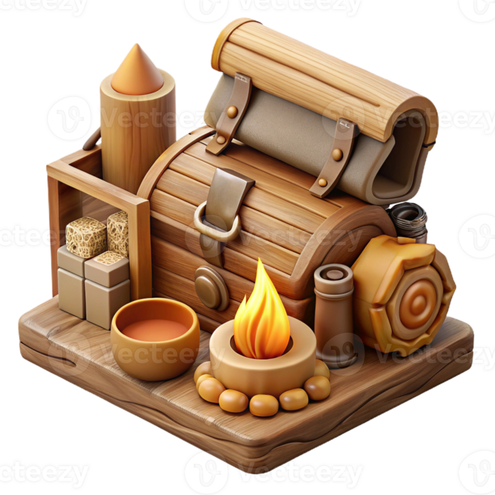 elegant traditional Detailed Wood Burning Kit Isolated Set professional png