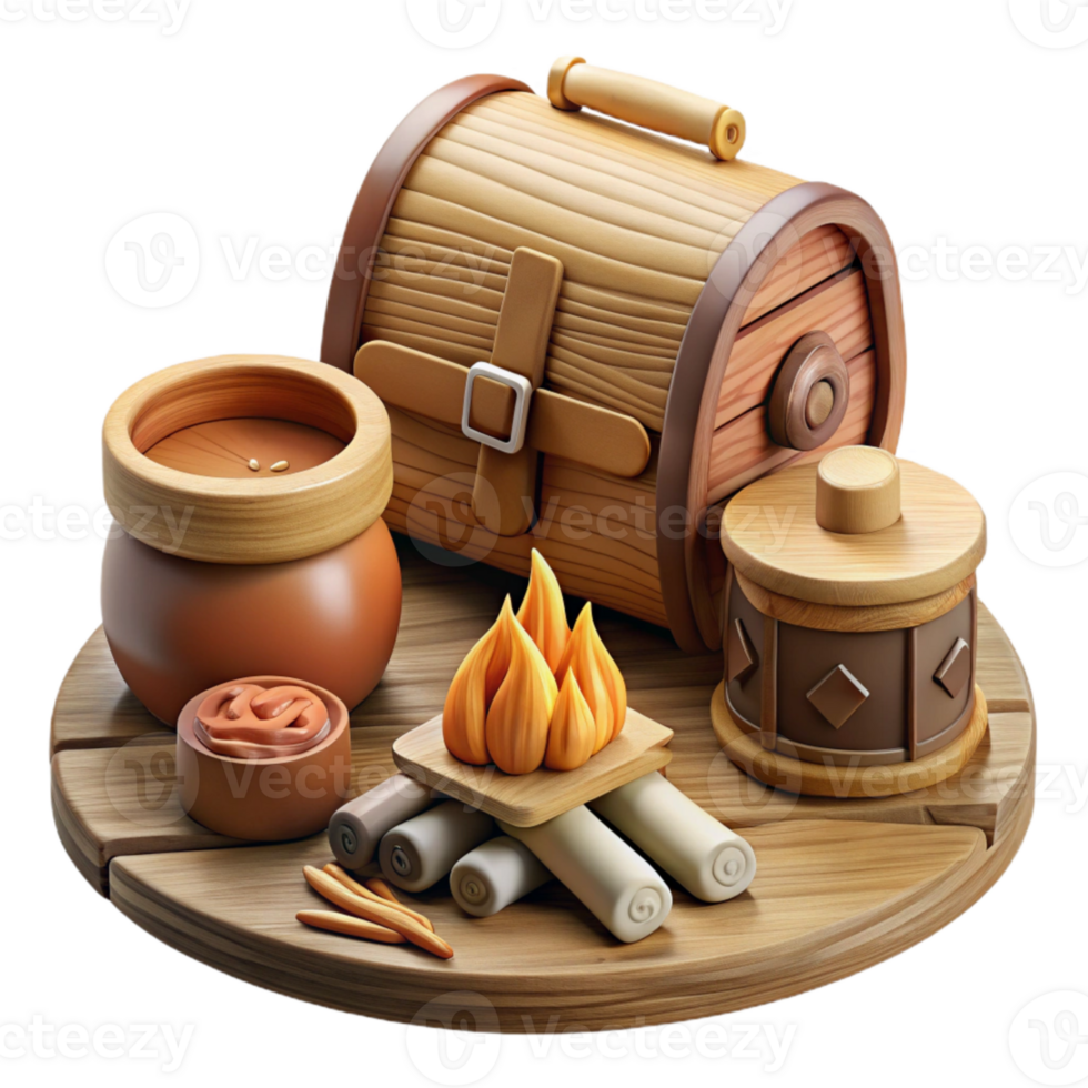 beautiful rustic Detailed Wood Burning Kit Isolated Set exclusive png