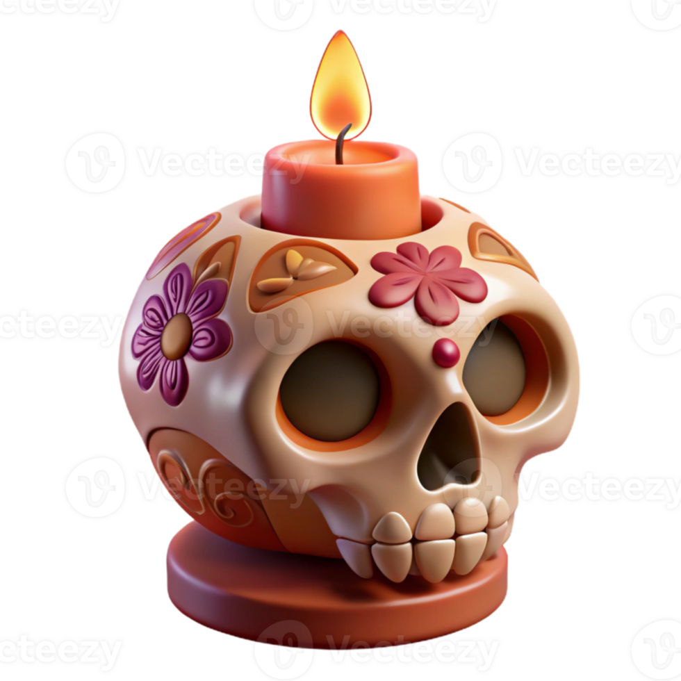 serene classic Dia De Los Muertos Sugar Skull Colorful Cutout professional png
