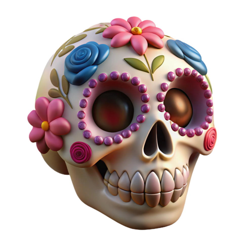 wonderful classic Dia De Los Muertos Sugar Skull Colorful Cutout detailed png
