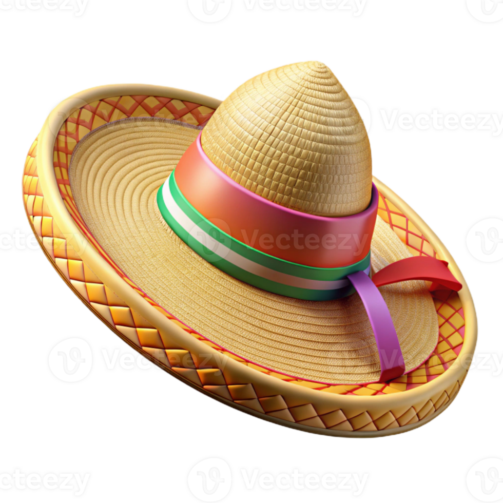 serene creative Sombrero Woven Straw Colorful Ribbon Cutout detailed png