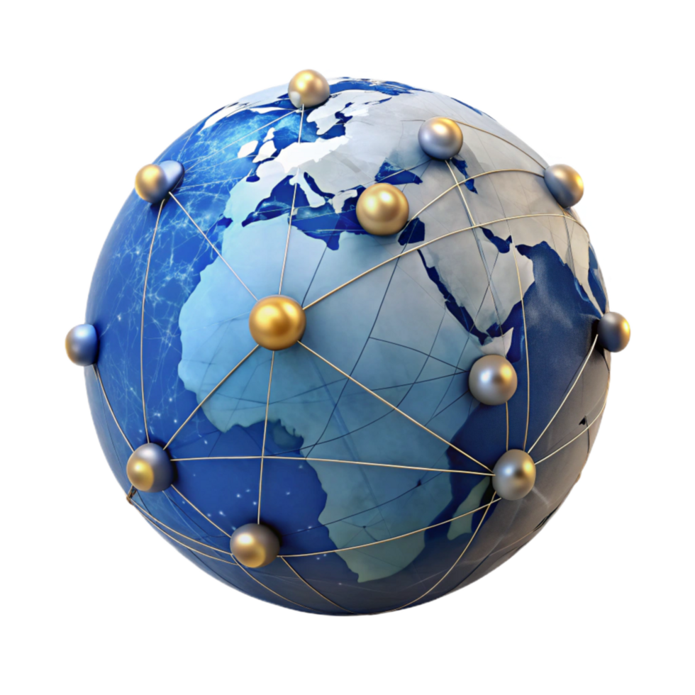 elegant contemporary Digital World Map with Network Connections Transparent Background high quality png