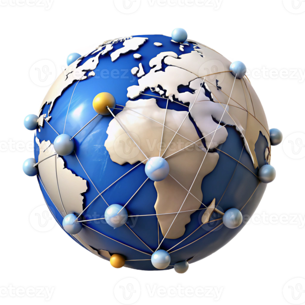 elegant contemporary Digital World Map with Network Connections Transparent Background authentic png