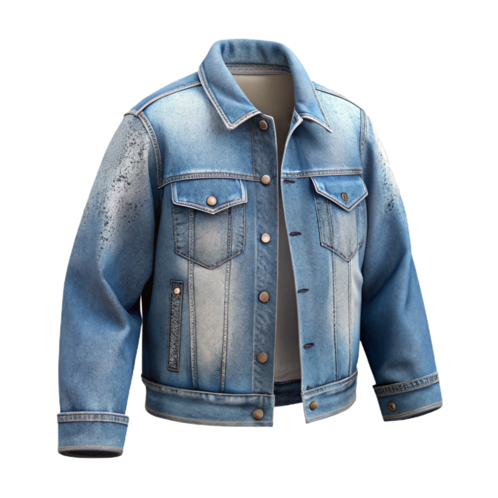 vibrant minimalist Distressed Denim Jacket Faded Wash Transparent Background genuine png