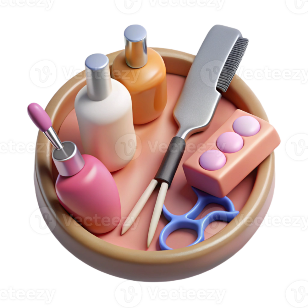 dramatic minimalist Spa Manicure Set with Nail Polish and Tools Flat Lay Cutout high quality png
